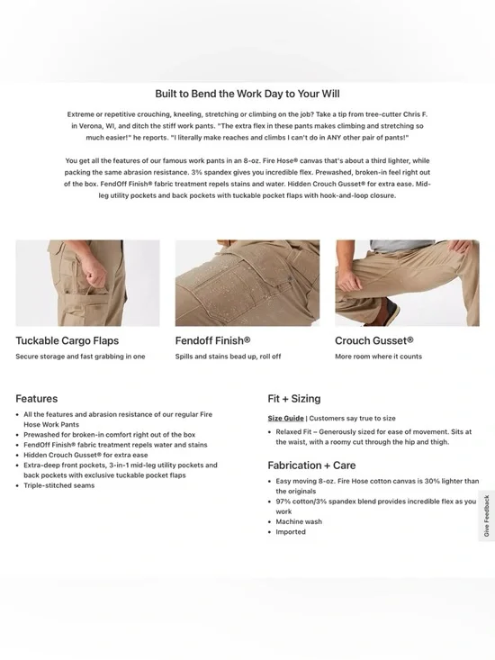 Duluth Trading Co DuluthFlex Firehose Relaxed Fit Olive Green Cargo Pants 42x30 - Picture 8 of 8